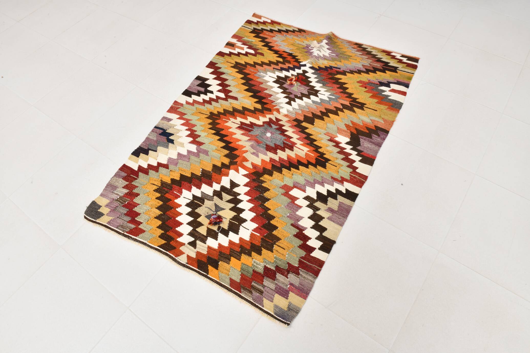 3x5 Green & Red Tribal Kilim Rug, 102x148Cm