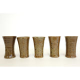 Sandstone teapot from La Borne and 5 cups signed Tiffoche, 1970s.