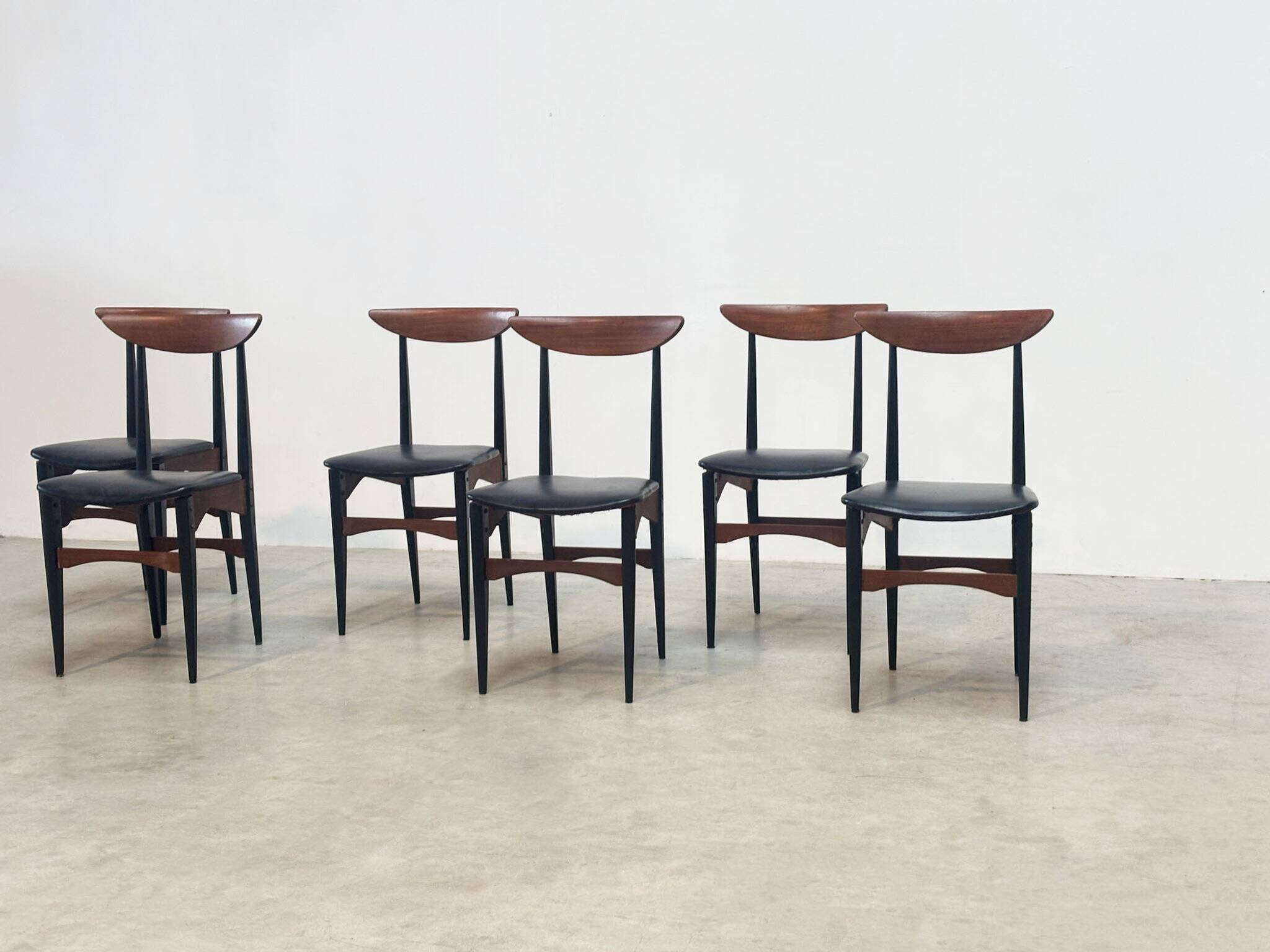 Set of six sculptural Italian dining chairs
