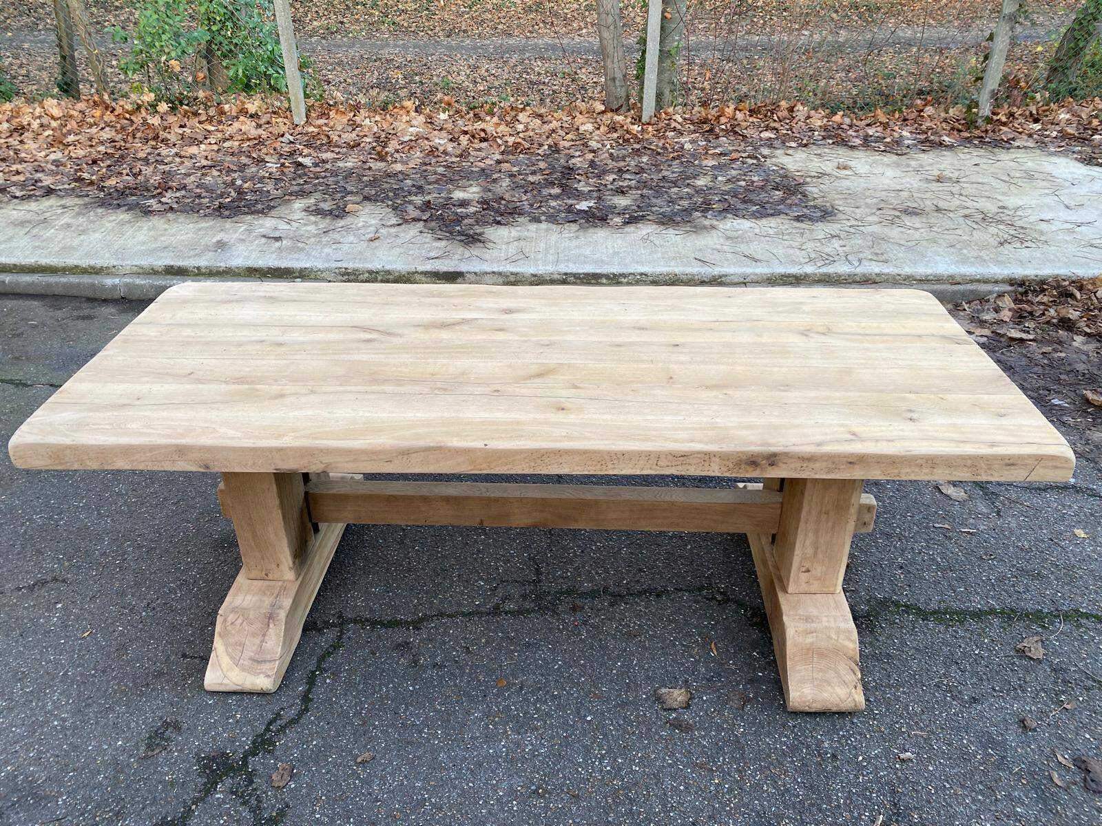 Restored 19th-century monastery dining table in solid oak, 220cm