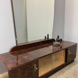 Mirror chest of drawers, flamed birch stained, vintage from the 50s