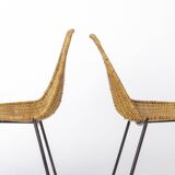 Set of 2 Gianfranco Legler Basket Chairs, 1950s Rattan Chairs, Mid Century.