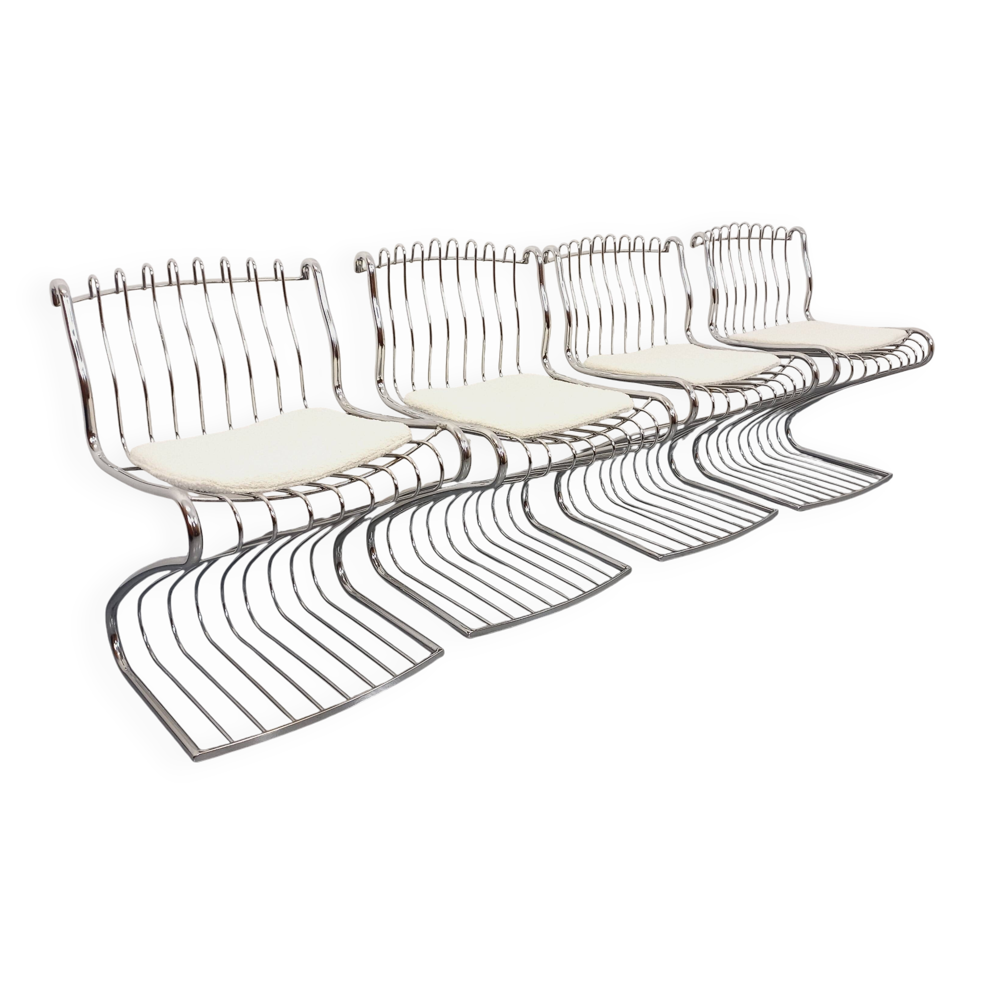 Set of 4 vintage Italian chairs by Gastone Rinaldi in chrome metal.