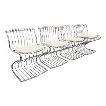 Set of 4 vintage Italian chairs by Gastone Rinaldi in chrome metal.