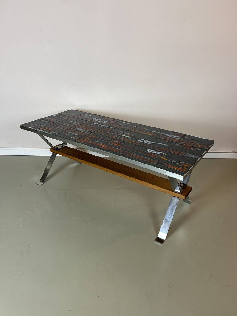 Vintage 1970s coffee table in ceramic, tiles, retro, mid-century