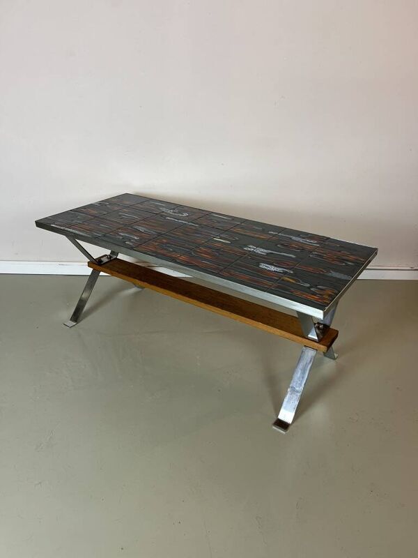 Table basse vintage années 70 en céramique, carreaux, rétro, mid-century