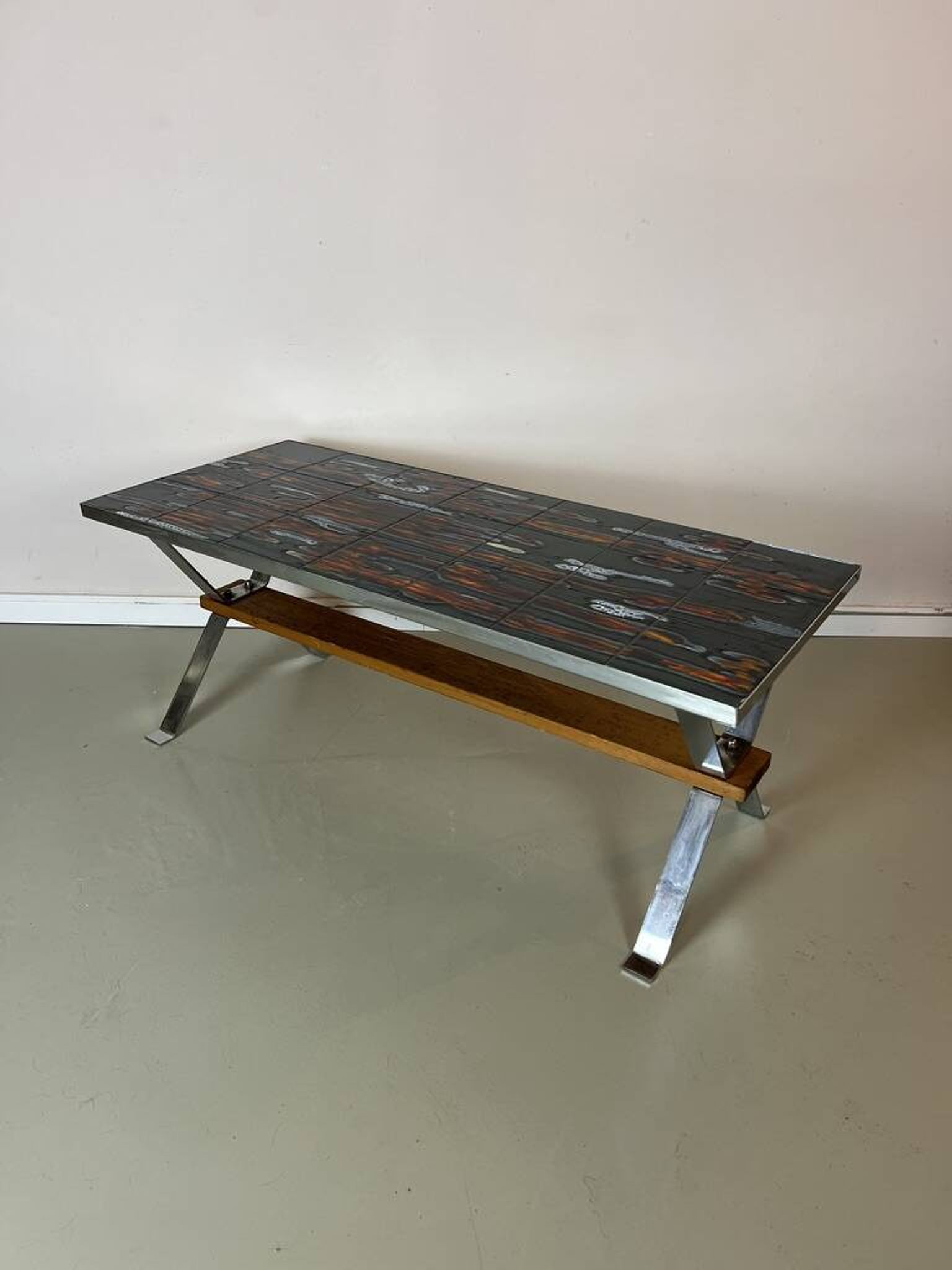 Vintage 1970s coffee table in ceramic, tiles, retro, mid-century