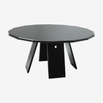 Table La Loggia en bois noir et cuir par Mario Bellini pour Cassina