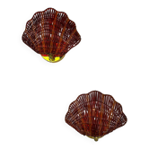 Pair of shell-shaped wicker wall sconces – rattan & brass, Italy 1970