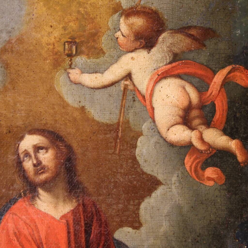 Antique Italian painting Christ with angels from the 17th century