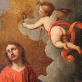 Antique Italian painting Christ with angels from the 17th century