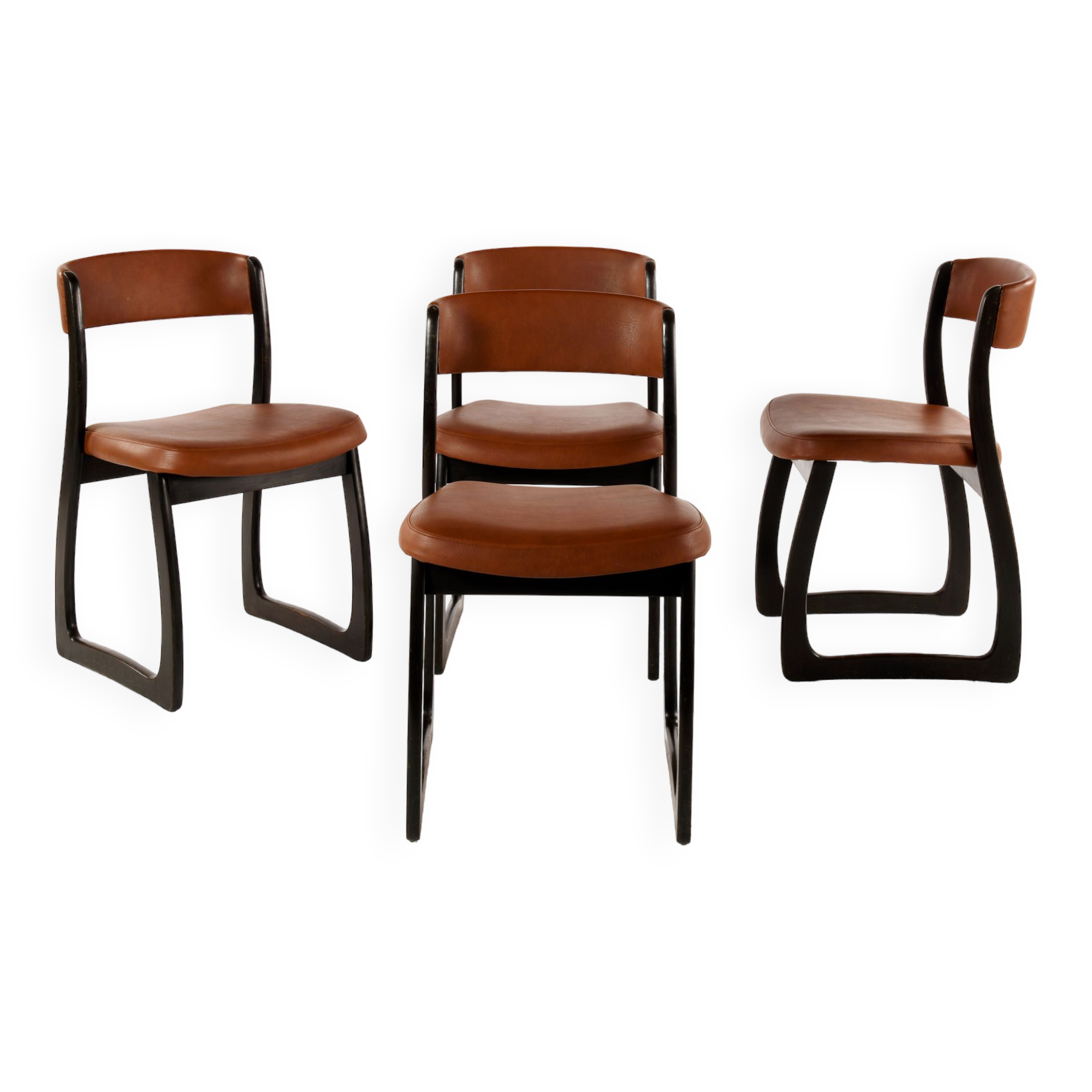 Set of 4 vintage wood and skai sled chairs