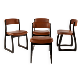 Set of 4 vintage wood and skai sled chairs