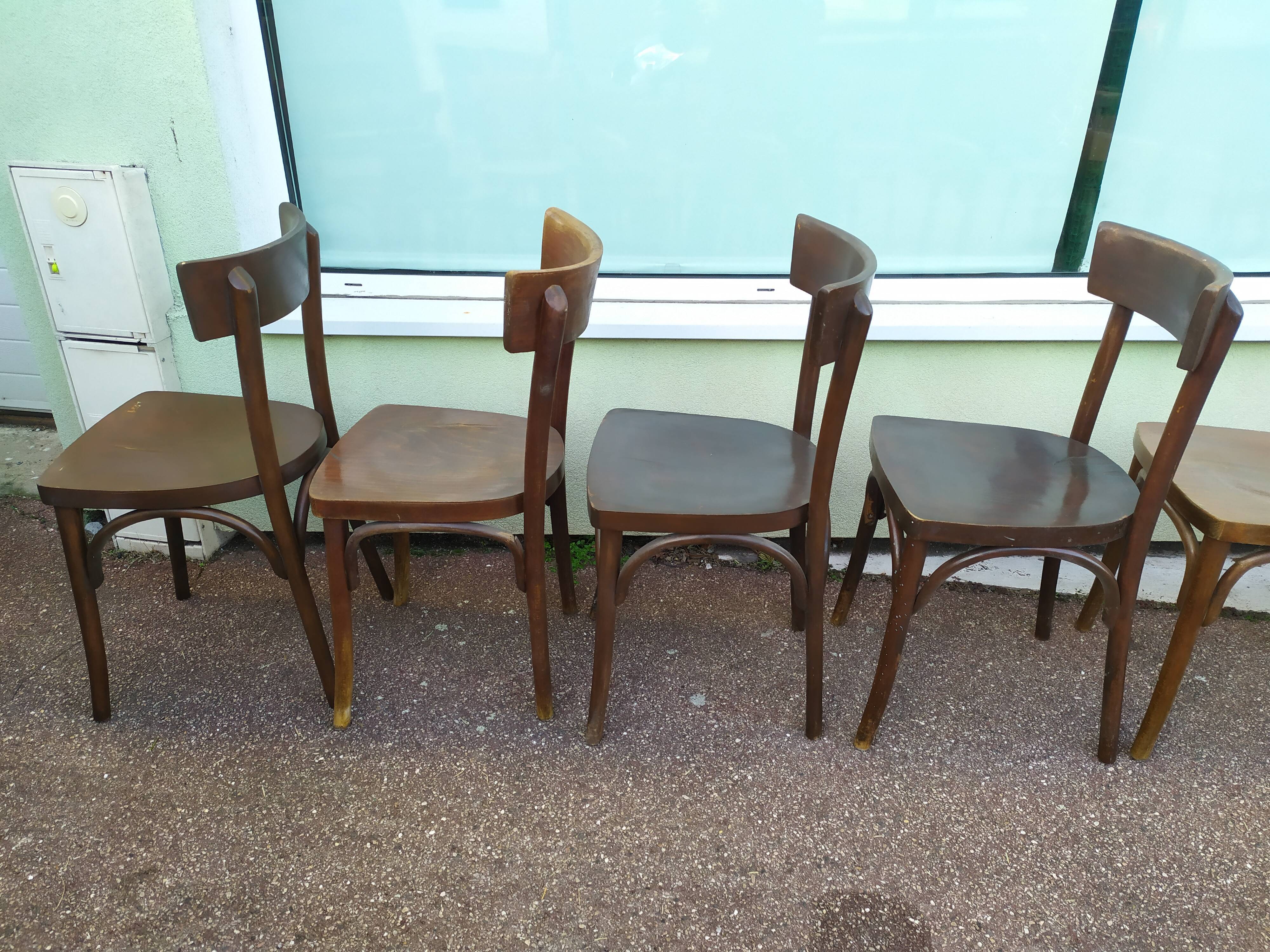 Set of 8 wooden bistrot bar chairs - vintage