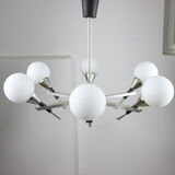 Italian Space-age Aluminum and Opaline Glass Chandelier