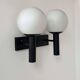 Vintage double wall lamp, opaline and black lacquered metal, Raak Netherlands 1960