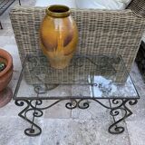 Table verre et fer forgé, années 50