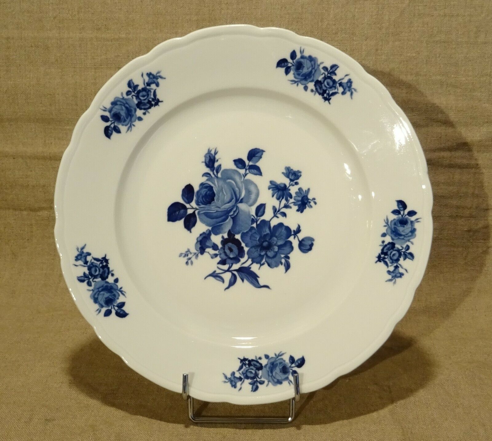 Set of 6 plates porcelain Bavaria décor pink cobalt blue flowers
