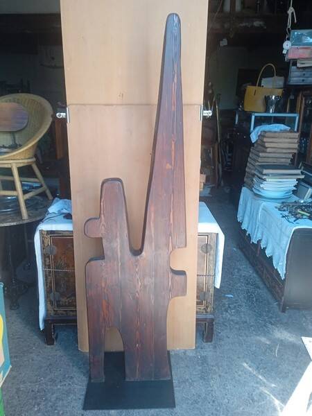 Totem Brutalist sculpture, solid wood on base