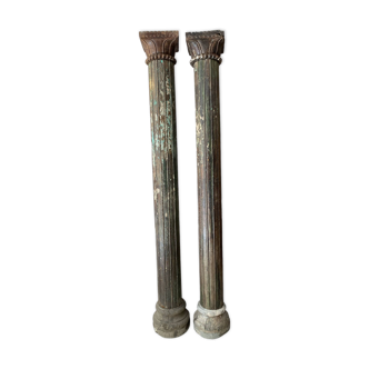 Pair of Indian columns in weathered teak