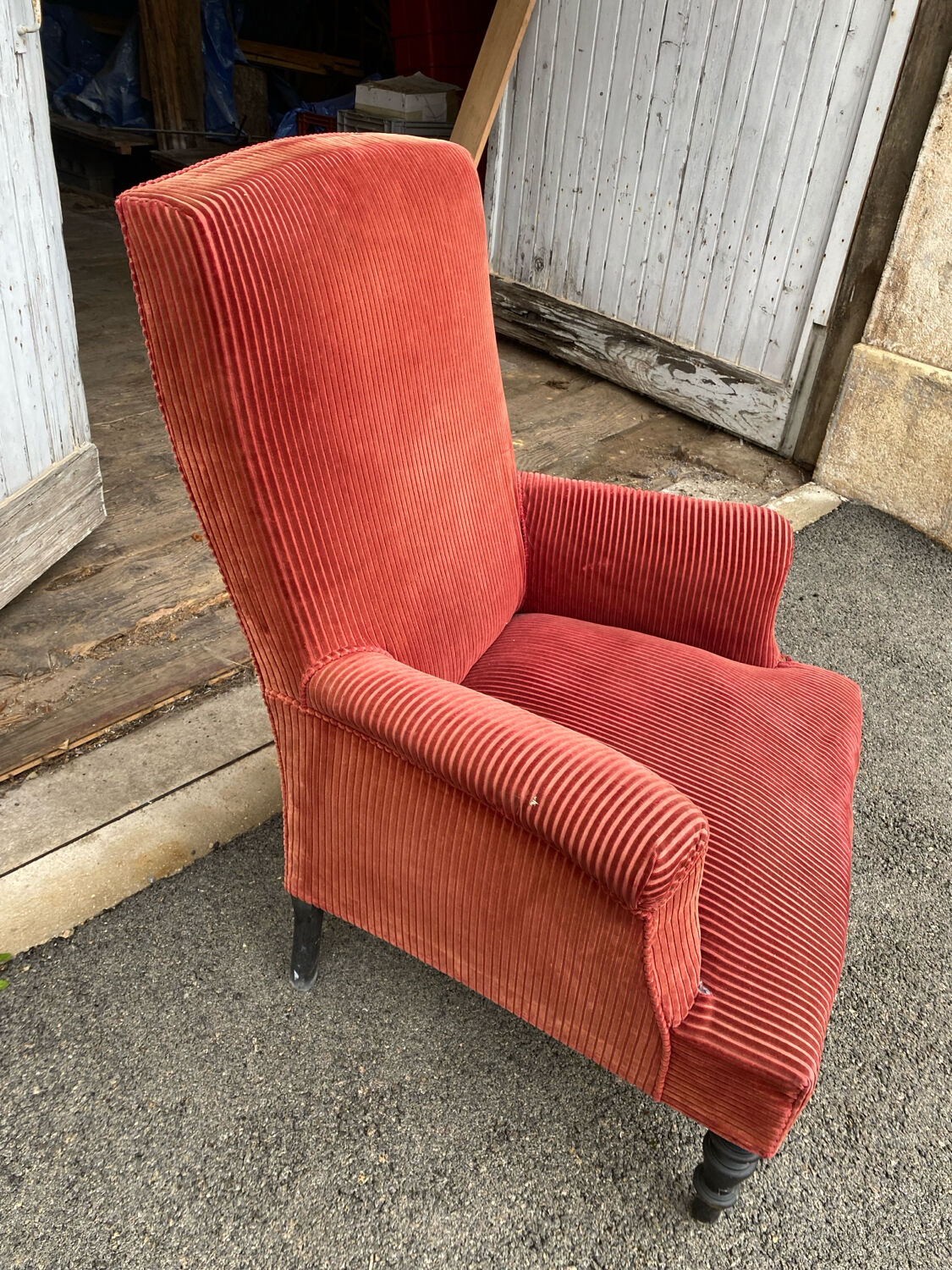 English velvet armchair
