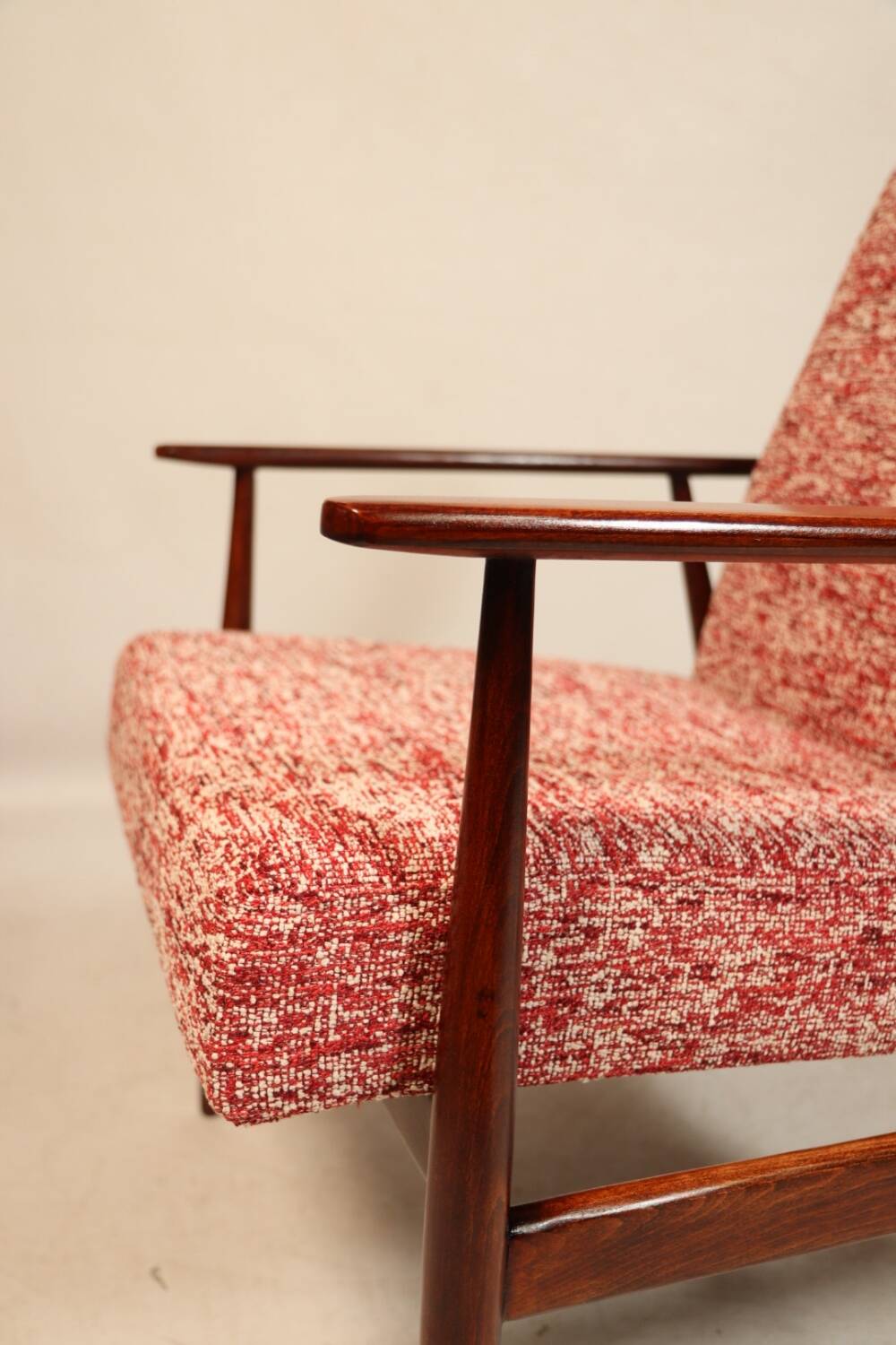 Vintage armchair and footrest red lobster Boho style fabric design by H.Lis 300-190 model