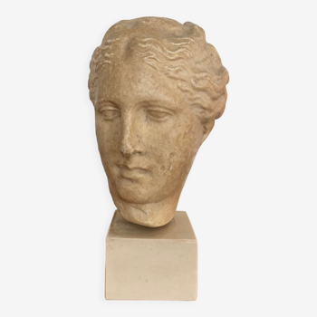 Head of a greek goddess in stone
