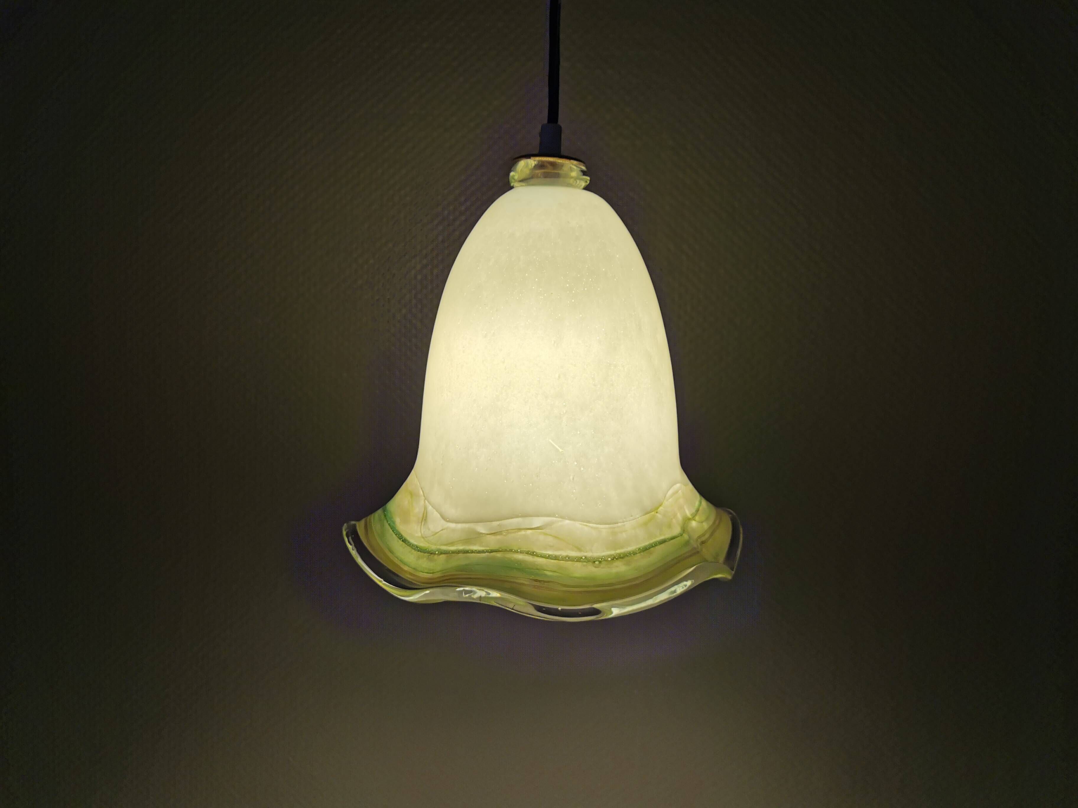 Pendant lamp in multicolored glass. Probably Danish or Swedish from 1970s