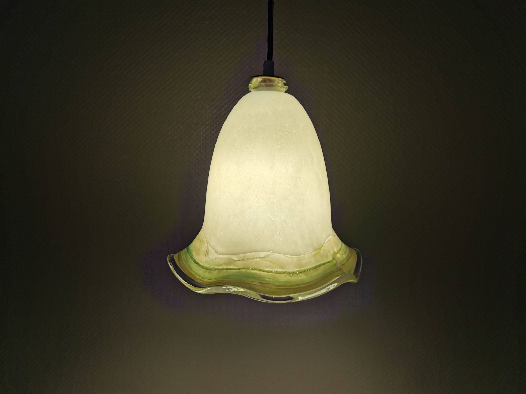 Pendant lamp in multicolored glass. Probably Danish or Swedish from 1970s