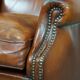 Sheepskin leather wingback chair with patina