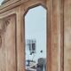 Art Deco carved wood wardrobe with 2 doors and 1 mirror, renovated