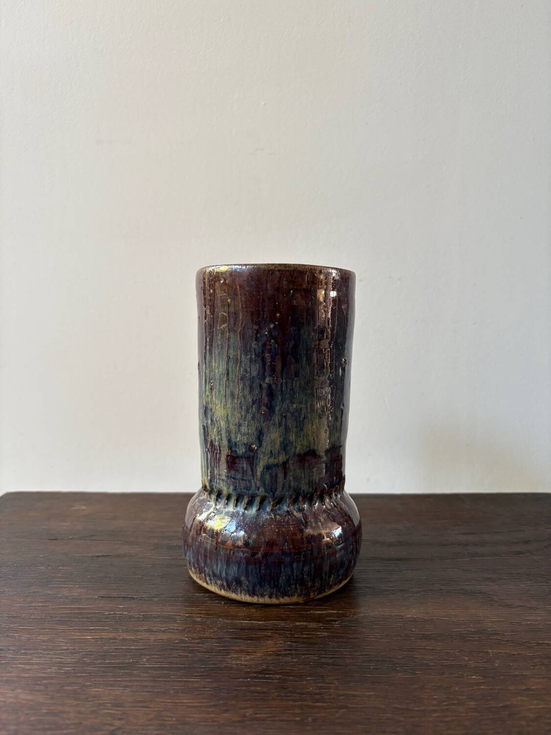 Vintage ceramic vase sign blue purple