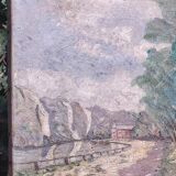 Mid 20th Century Landscape Oil Painting of Crater Lake