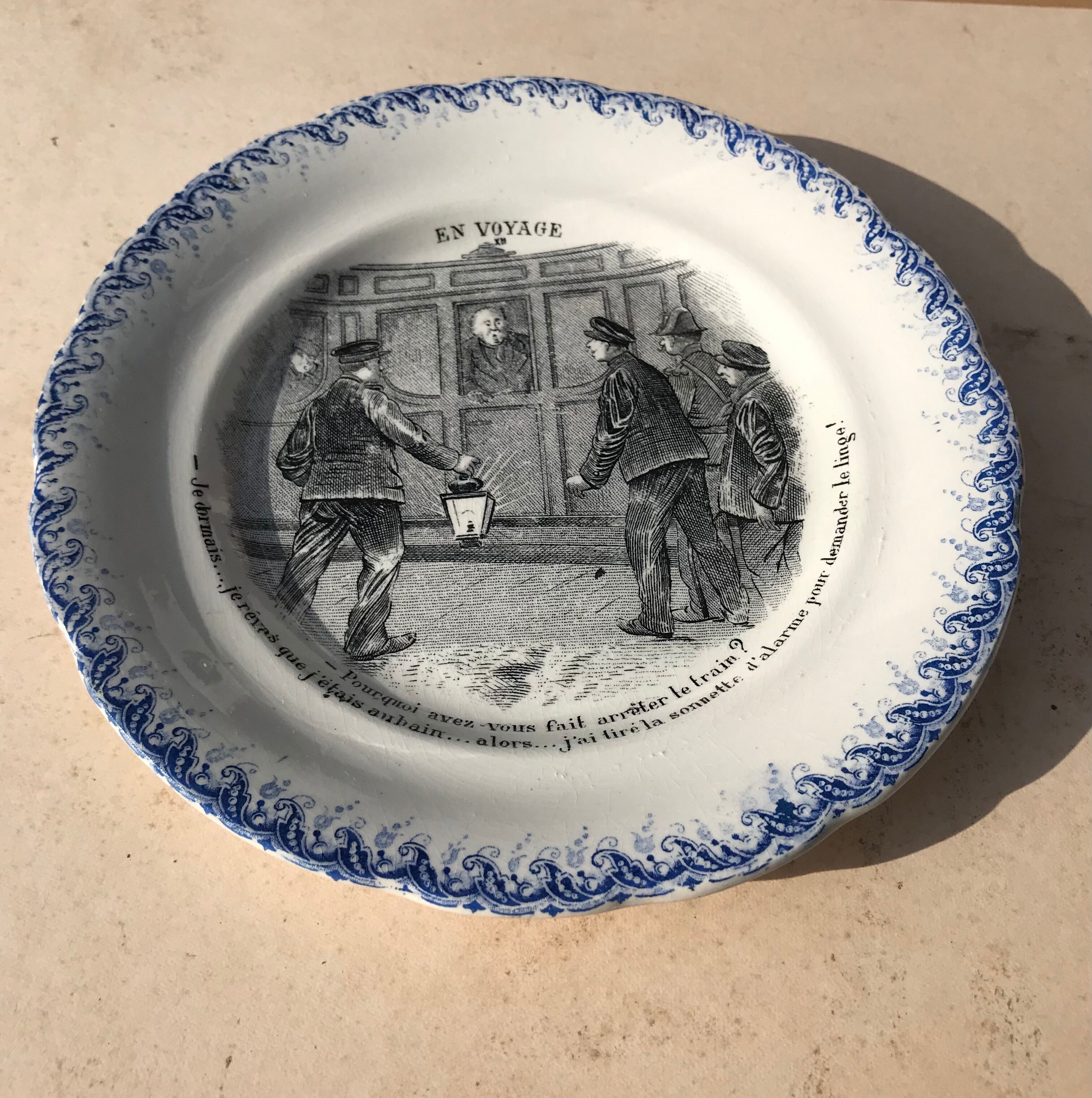 Talking plate "En voyage" n•XII - faience factory Choisy le roi