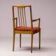 Set of six carved walnut dining chairs, Italy, 1955