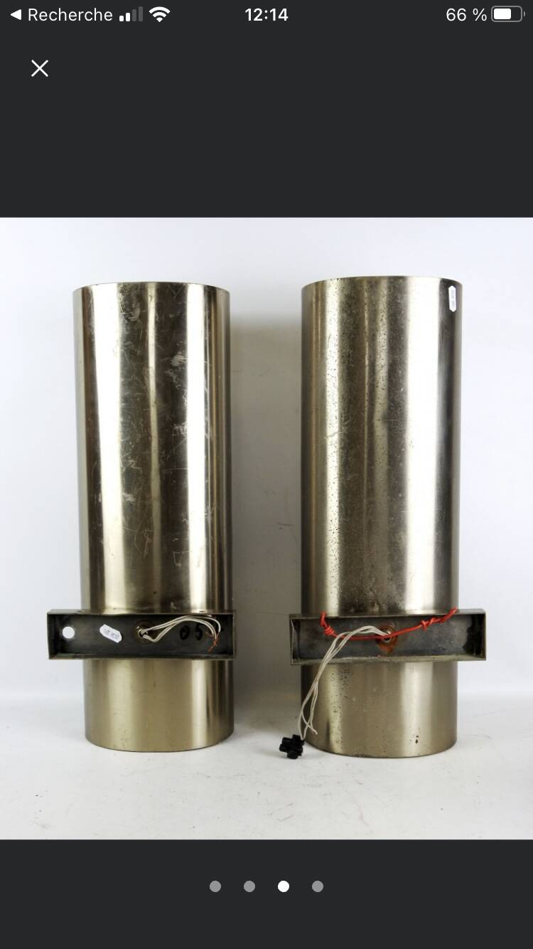 Brushed metal and ribbed opal plastic wall lights