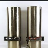 Brushed metal and ribbed opal plastic wall lights