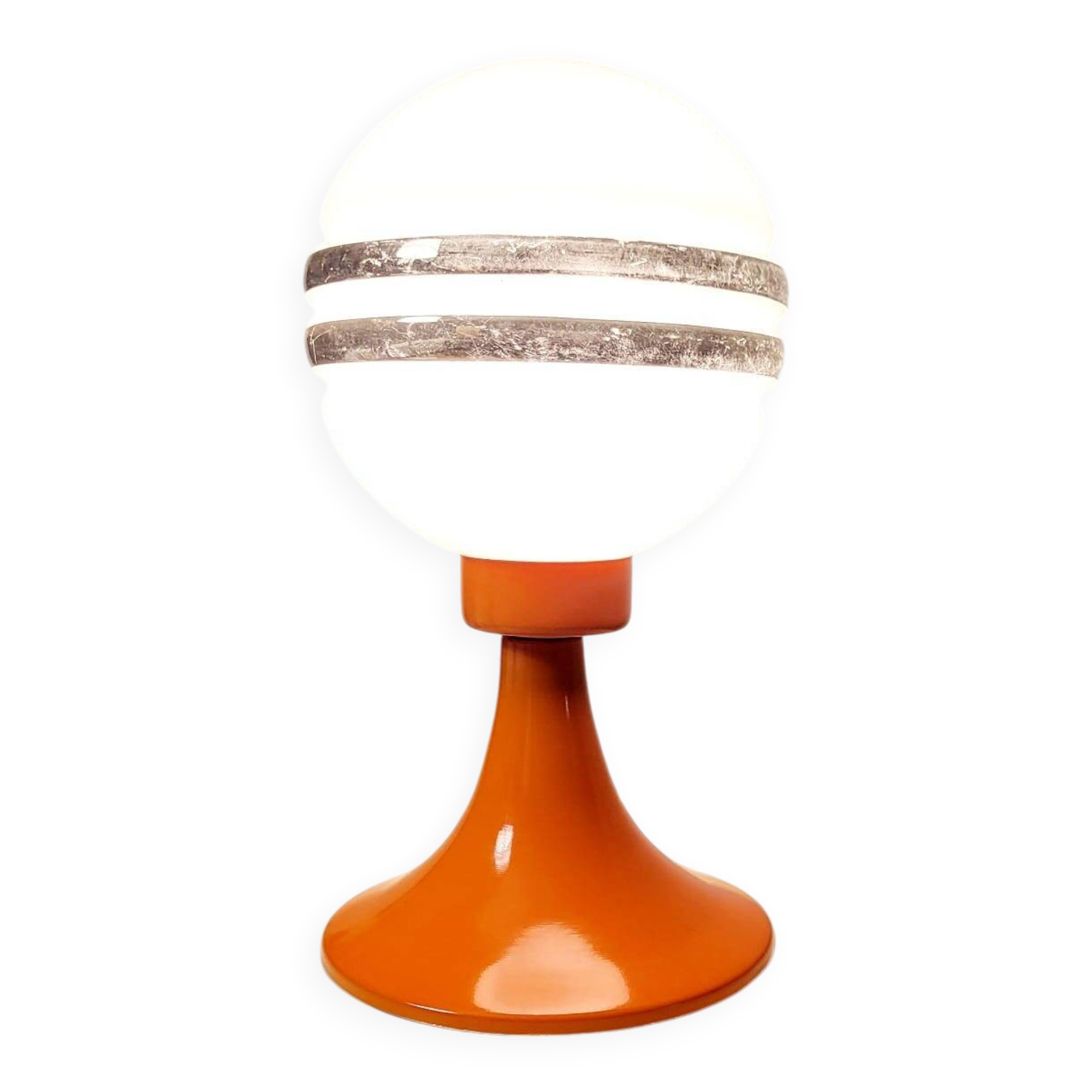 Orange metal and glass table lamp, circa 1960.