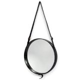 Jacques Adnet pair of circular leather and brass mirrors
