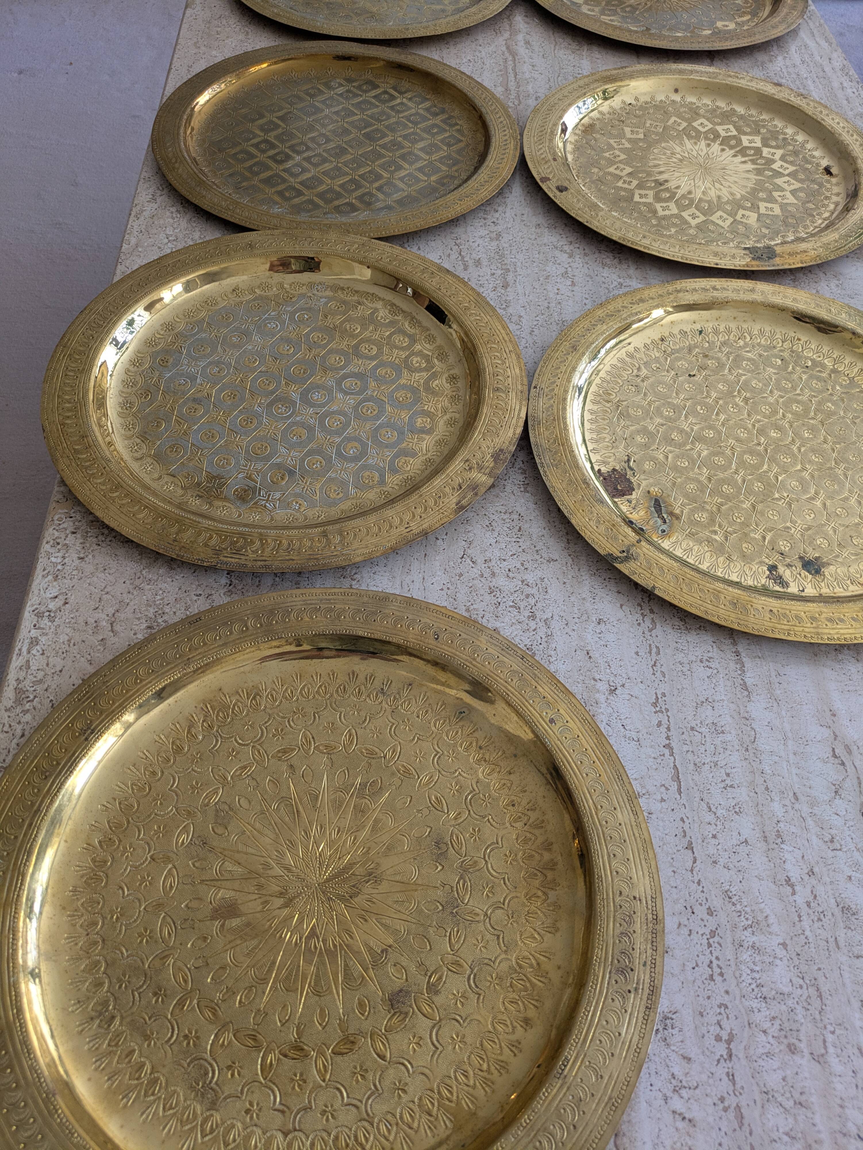 Set of 7 Vintage Brass Wall Plates
