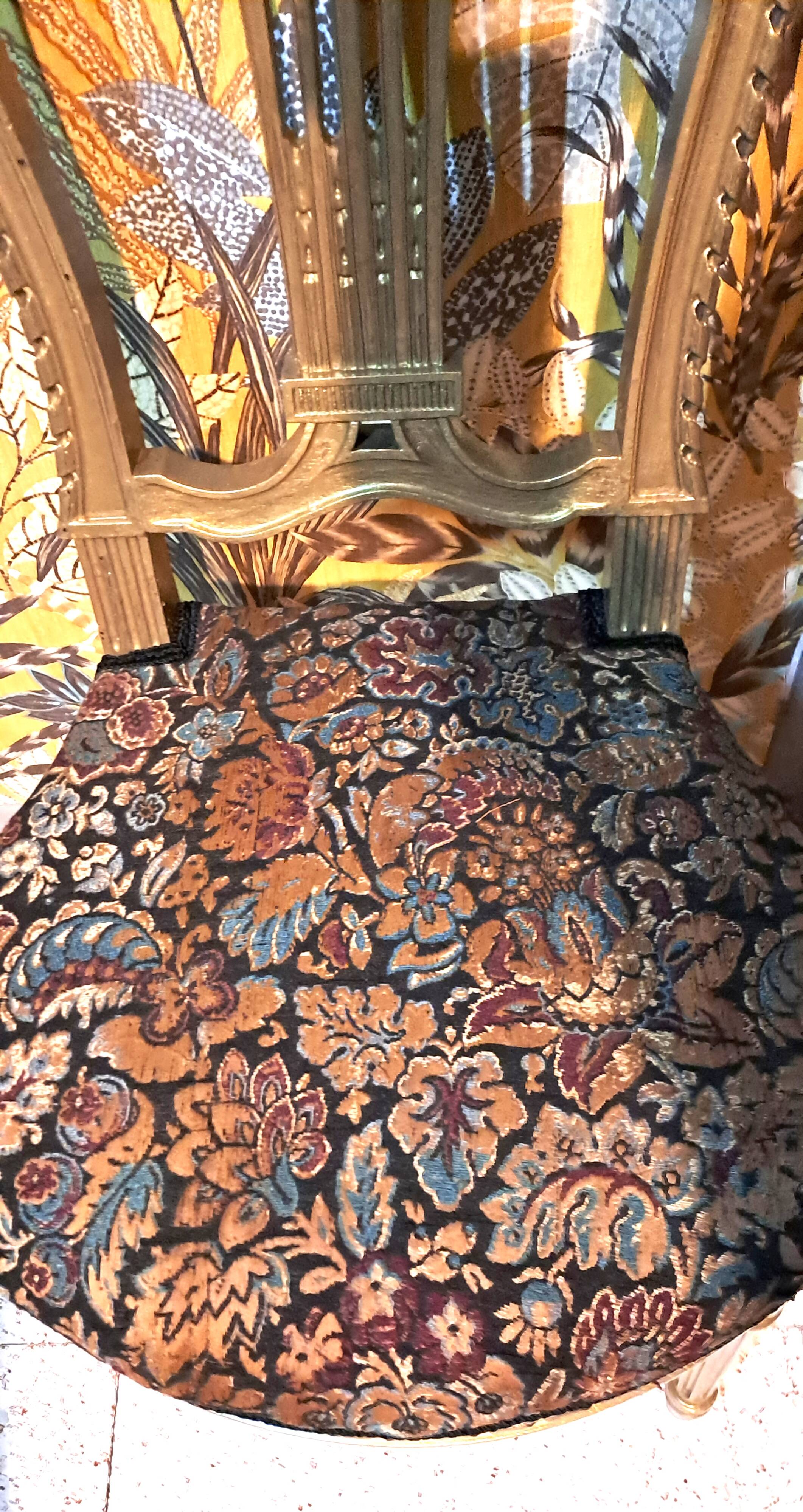 Napoleon III chairs, gilded wood, upholstered in damask fabric