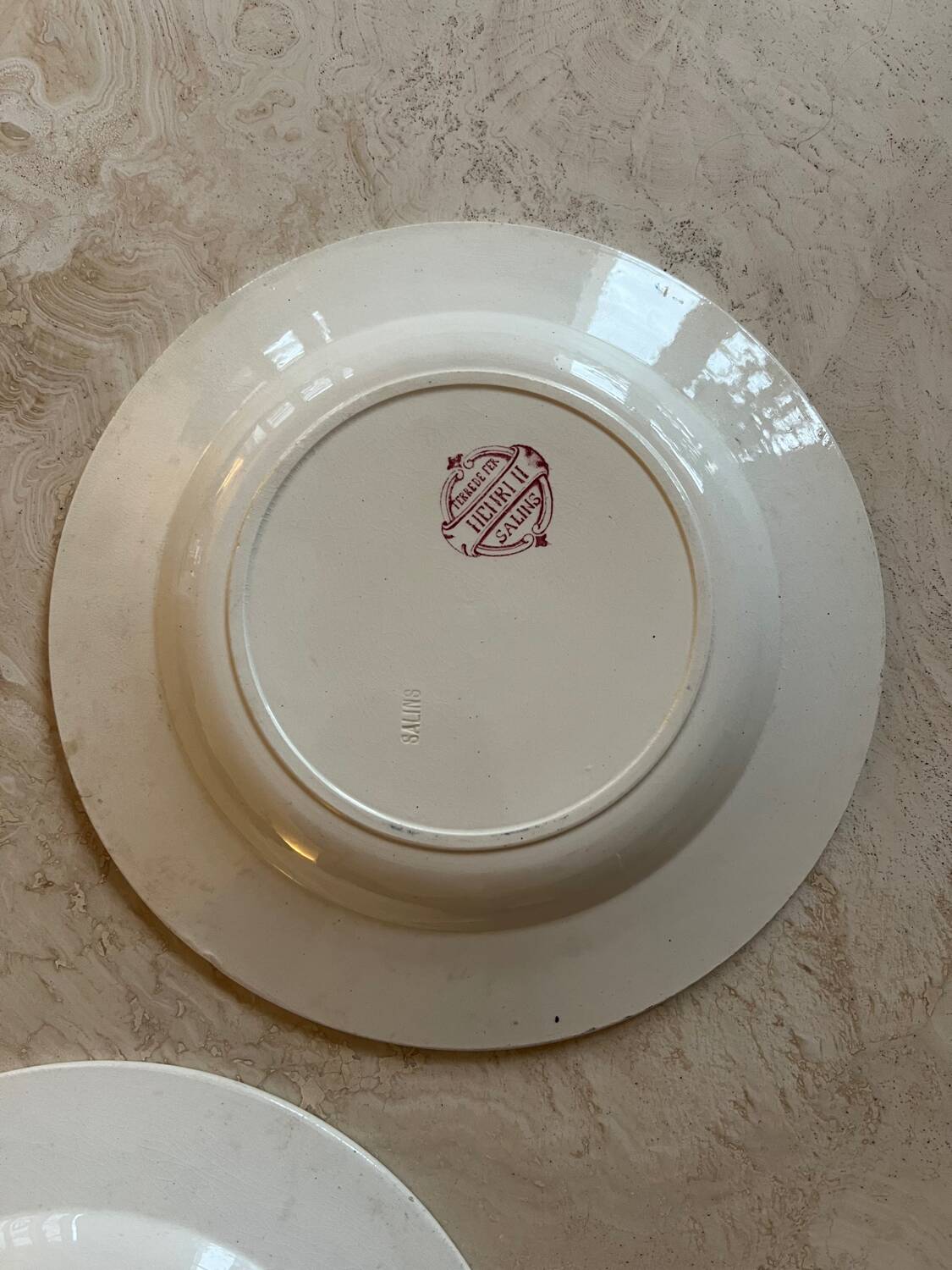 Set of saline hollow plates of iron earth with flowers