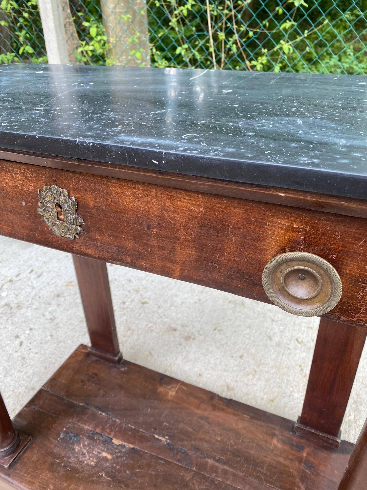 19th century empire console, solid wood and gray marble