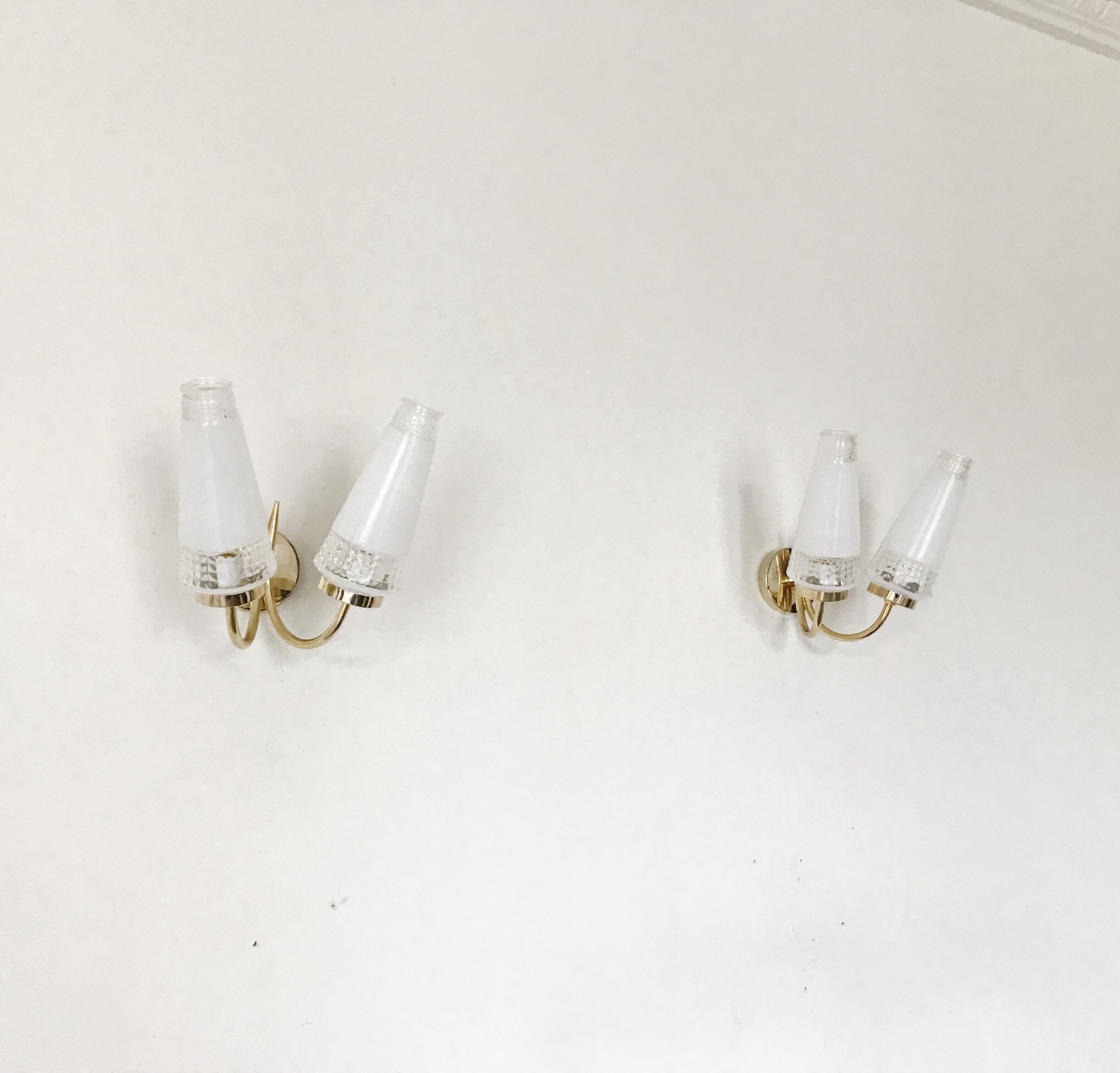 Pair wall lamp neo classic double golden 1960