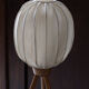 Tripod cocoon floor lamp in wood and lace, Danish design, 1960