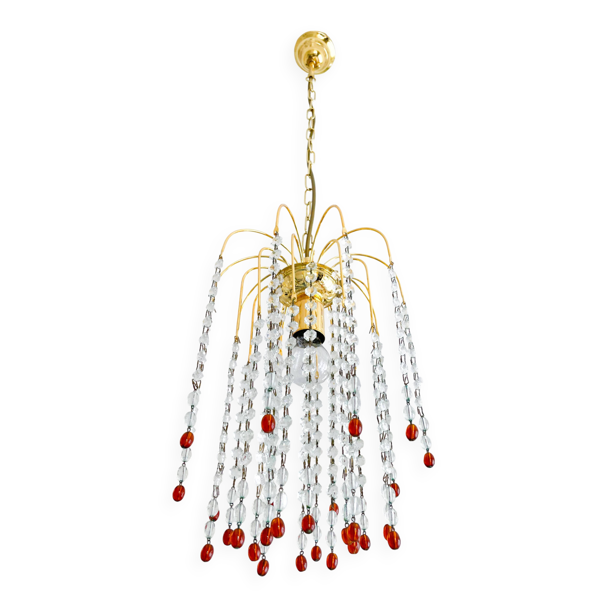 Suspension en cristal et perles en verre de Murano rouges