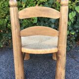 Low wooden chair and straw 50s