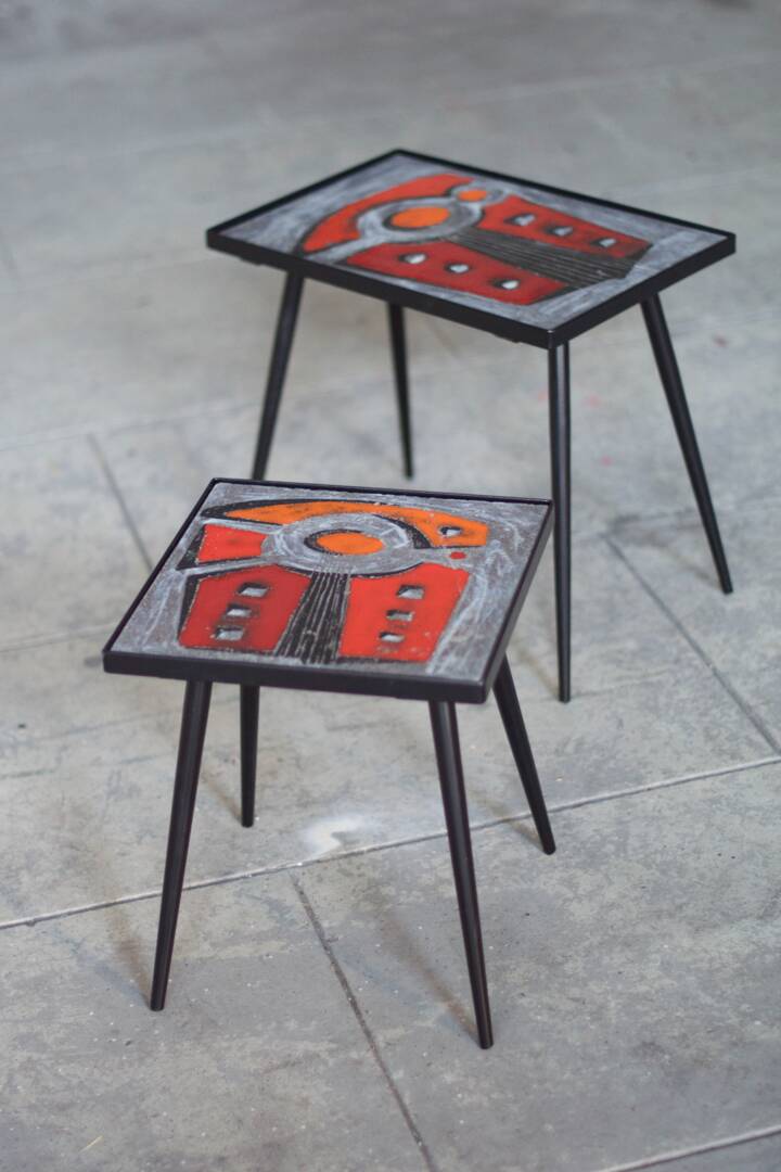 2 nesting varnished ceramic coffee tables - the brothers jean & robert cloutier 1950