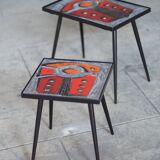2 nesting varnished ceramic coffee tables - the brothers jean & robert cloutier 1950