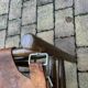 Vintage safari stool in brown leather and dark wood, 1960s, Mid-Century style.